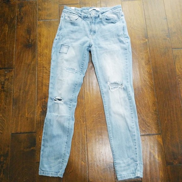 KANCAN Light Wash Blue Destroyed/Patched Skinny Jeans SZ 9/28 x 29 x9" Rise - Picture 4 of 9